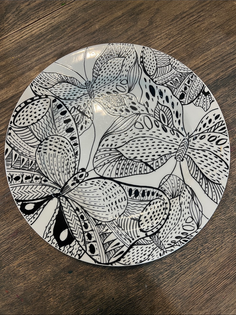 Anthropologie Black and White Butterfly Ceramic Plate Rare